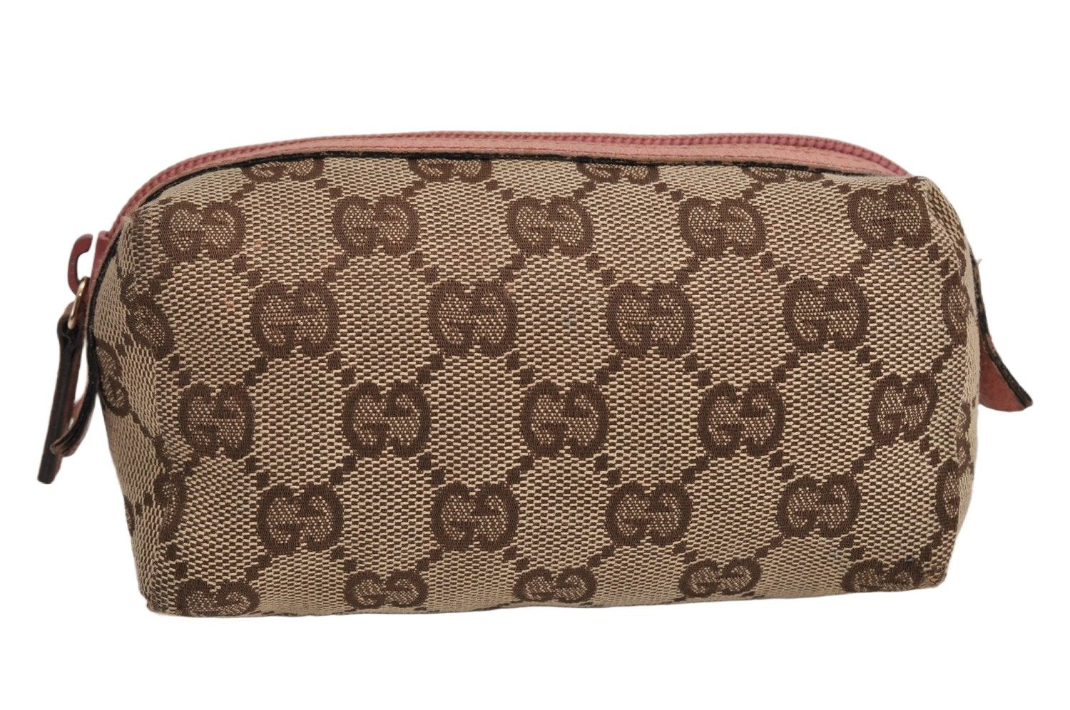 Authentic GUCCI Vintage Pouch Purse GG Canvas Leather 29596 Brown 0874K