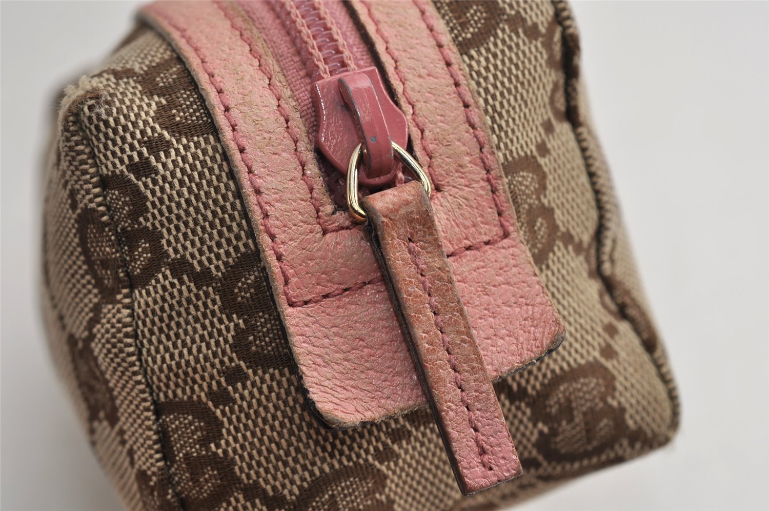 Authentic GUCCI Vintage Pouch Purse GG Canvas Leather 29596 Brown 0874K