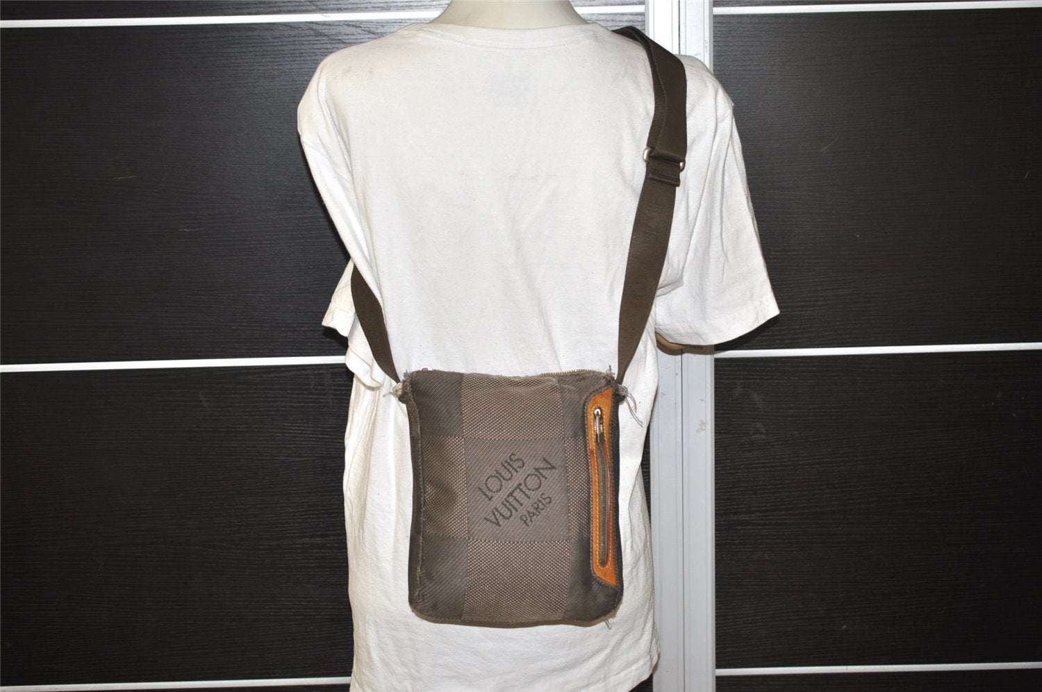 Authentic Louis Vuitton Damier Geant Citadin PM Shoulder Bag M93043 Brown 0875J