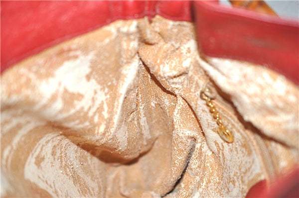 Authentic GUCCI Vintage Bamboo Shoulder Hand Bag Leather Red Junk 0877G