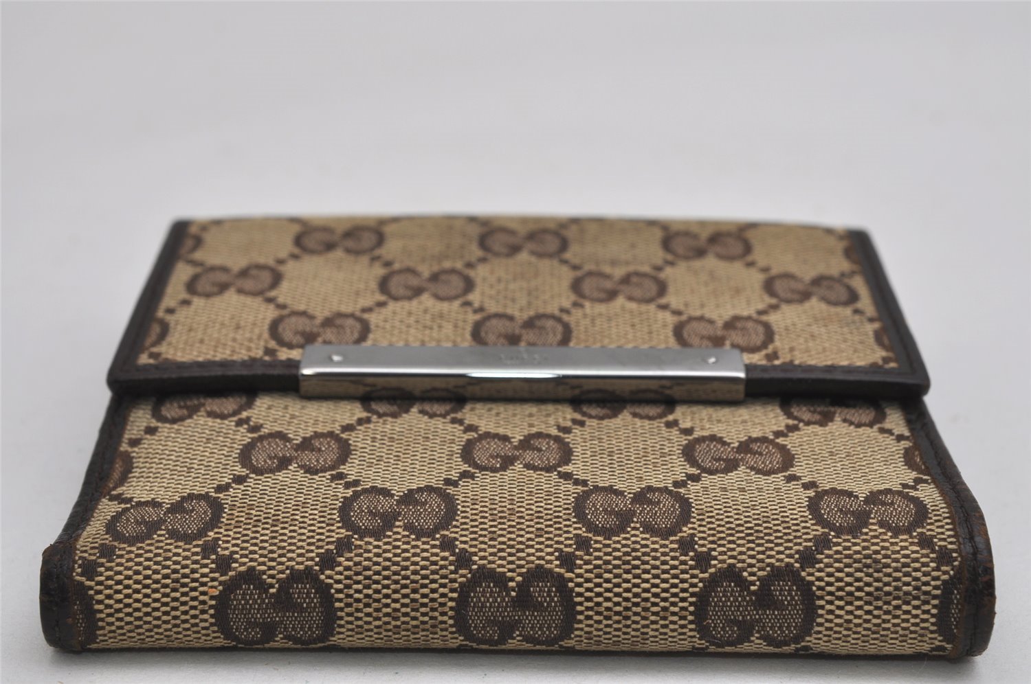 Authentic GUCCI Vintage Bifold Wallet Purse GG Canvas Leather 112664 Brown 0877K