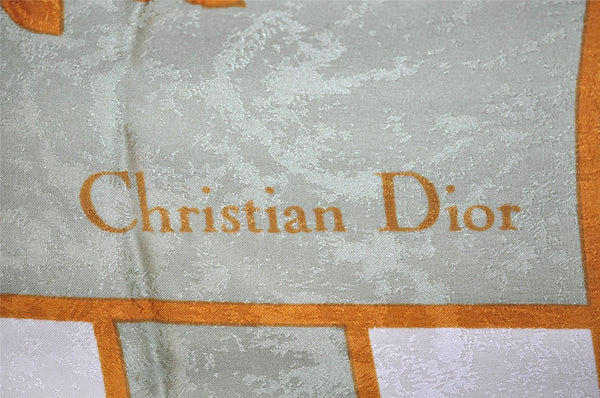 Authentic Christian Dior Scarf Striped Pattern Silk Light Green White 0878J