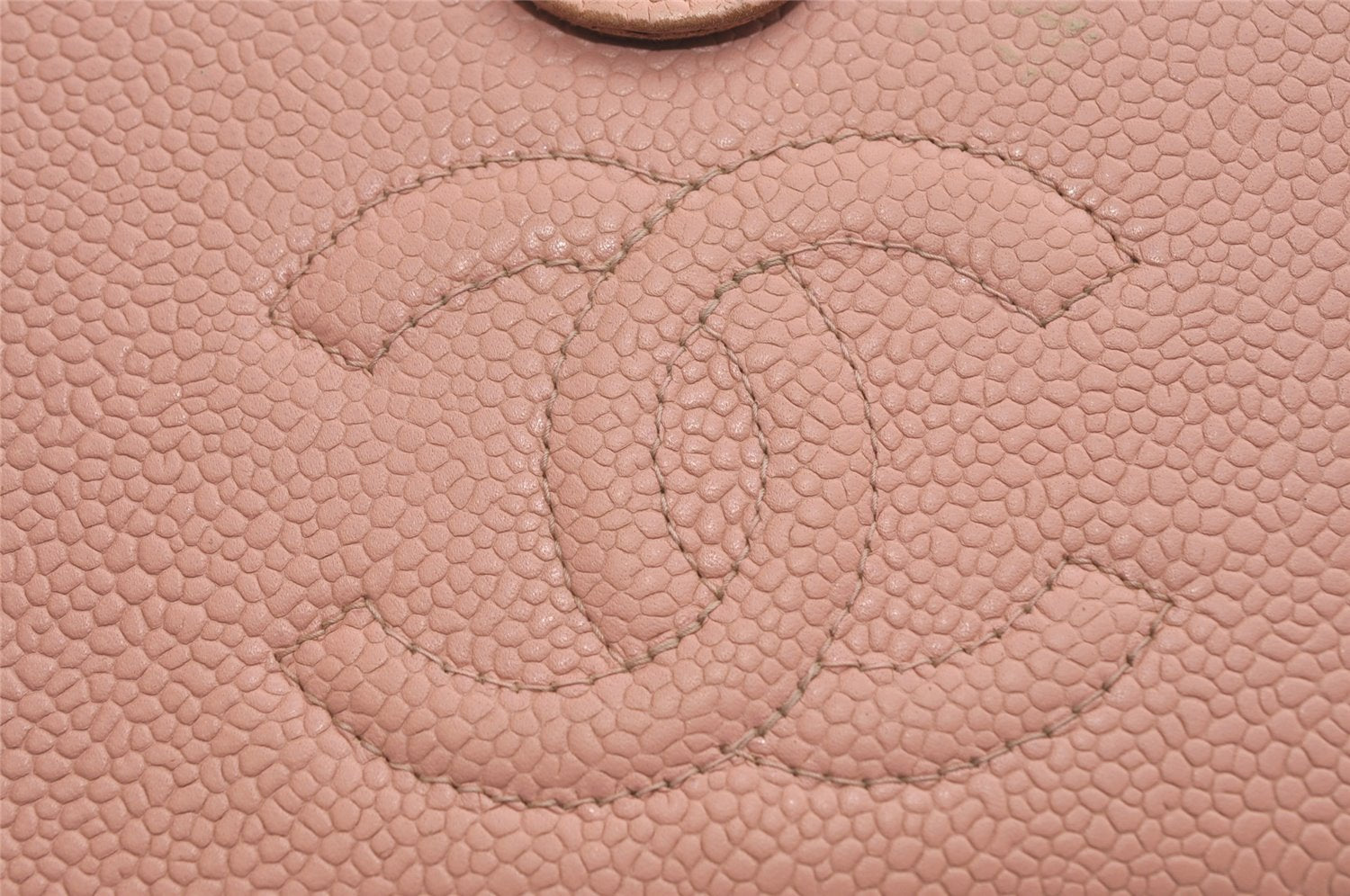 Authentic CHANEL Vintage Caviar Skin CC Logo Bifold Long Wallet Purse Pink 0878K