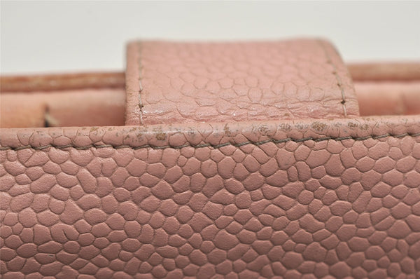 Authentic CHANEL Vintage Caviar Skin CC Logo Bifold Long Wallet Purse Pink 0878K