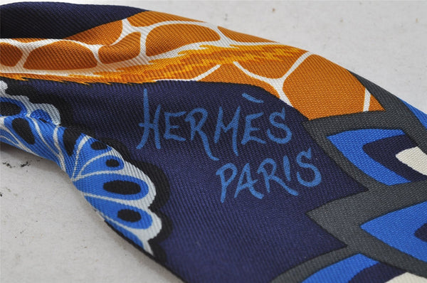 Authentic HERMES Twilly Scarf "THE THREE GRACES" Silk Navy Black 0879J