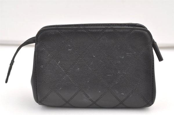 Authentic CHANEL Vintage Calf Skin Bicolore Pouch Purse Black Junk 0879K