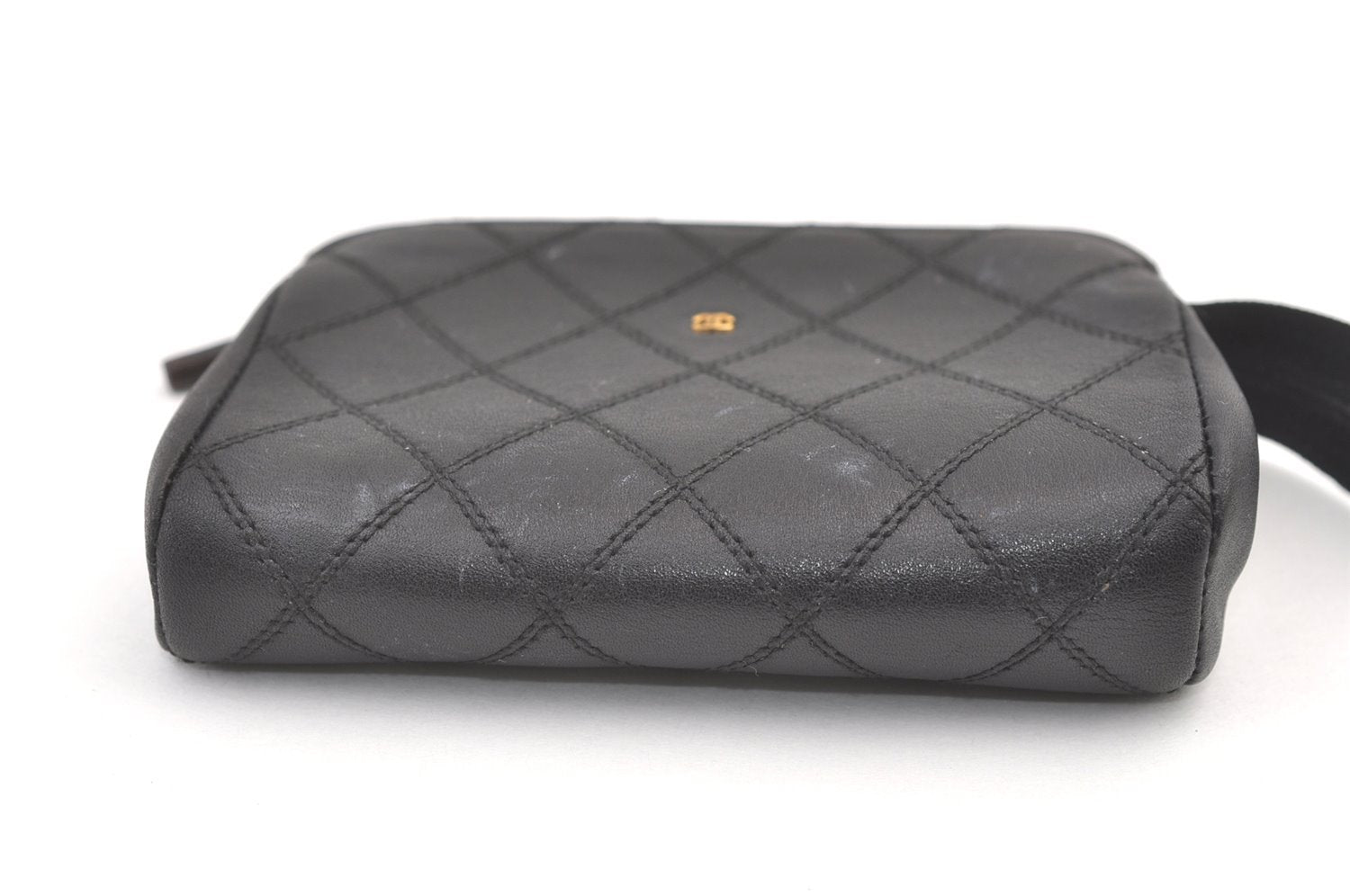 Authentic CHANEL Vintage Calf Skin Bicolore Pouch Purse Black Junk 0879K