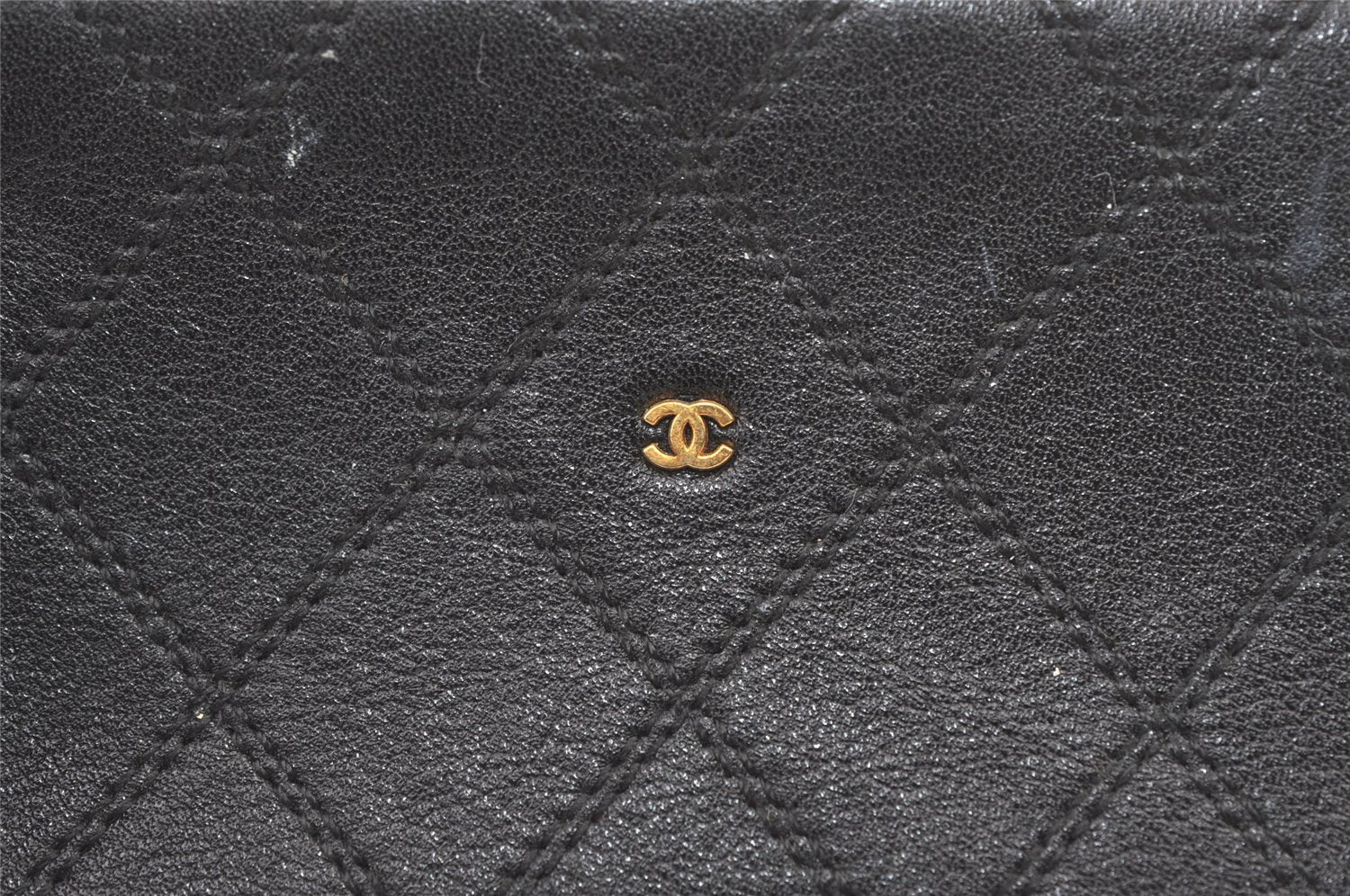 Authentic CHANEL Vintage Calf Skin Bicolore Pouch Purse Black Junk 0879K