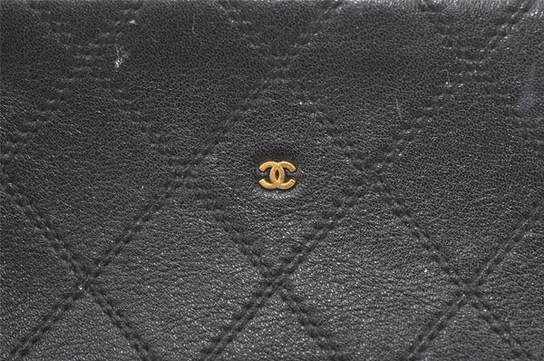 Authentic CHANEL Vintage Calf Skin Bicolore Pouch Purse Black Junk 0879K