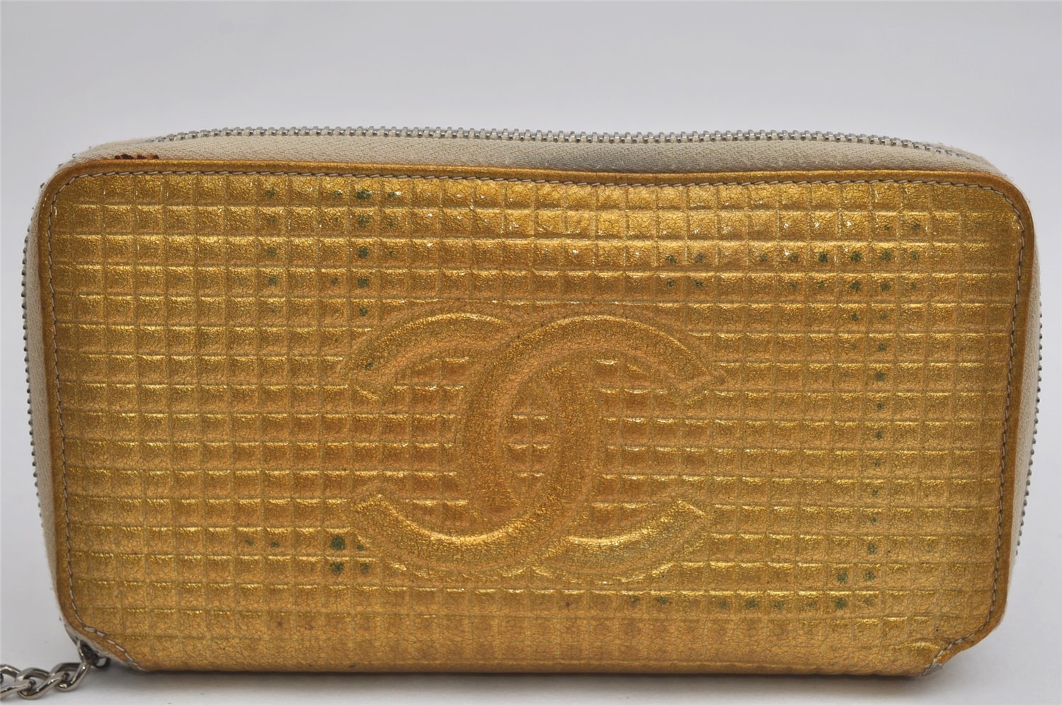 Authentic CHANEL Micro Chocolate Bar CC Logo Long Wallet Purse Enamel Gold 0880K