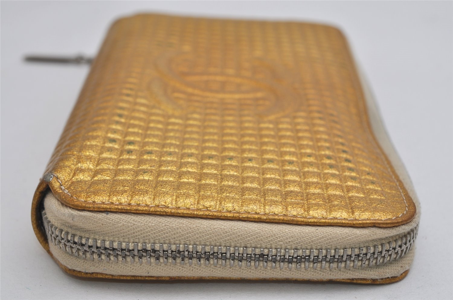 Authentic CHANEL Micro Chocolate Bar CC Logo Long Wallet Purse Enamel Gold 0880K