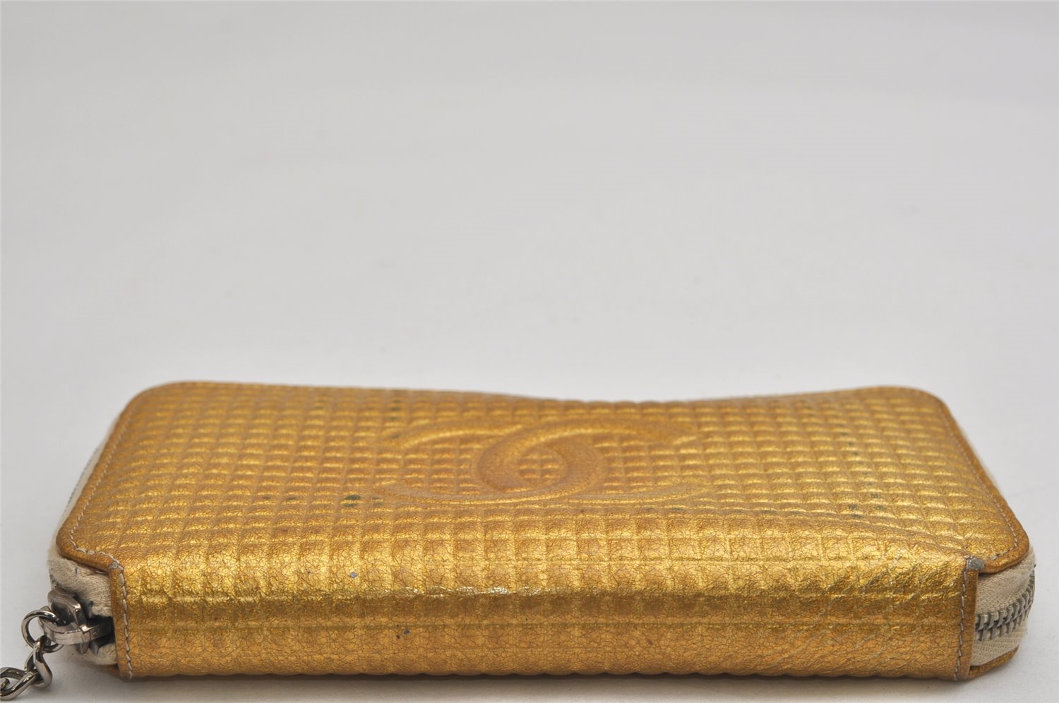 Authentic CHANEL Micro Chocolate Bar CC Logo Long Wallet Purse Enamel Gold 0880K