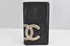 Authentic CHANEL Calf Skin Cambon Line CC Logo Bifold Long Wallet Black 0881K