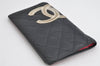 Authentic CHANEL Calf Skin Cambon Line CC Logo Bifold Long Wallet Black 0881K