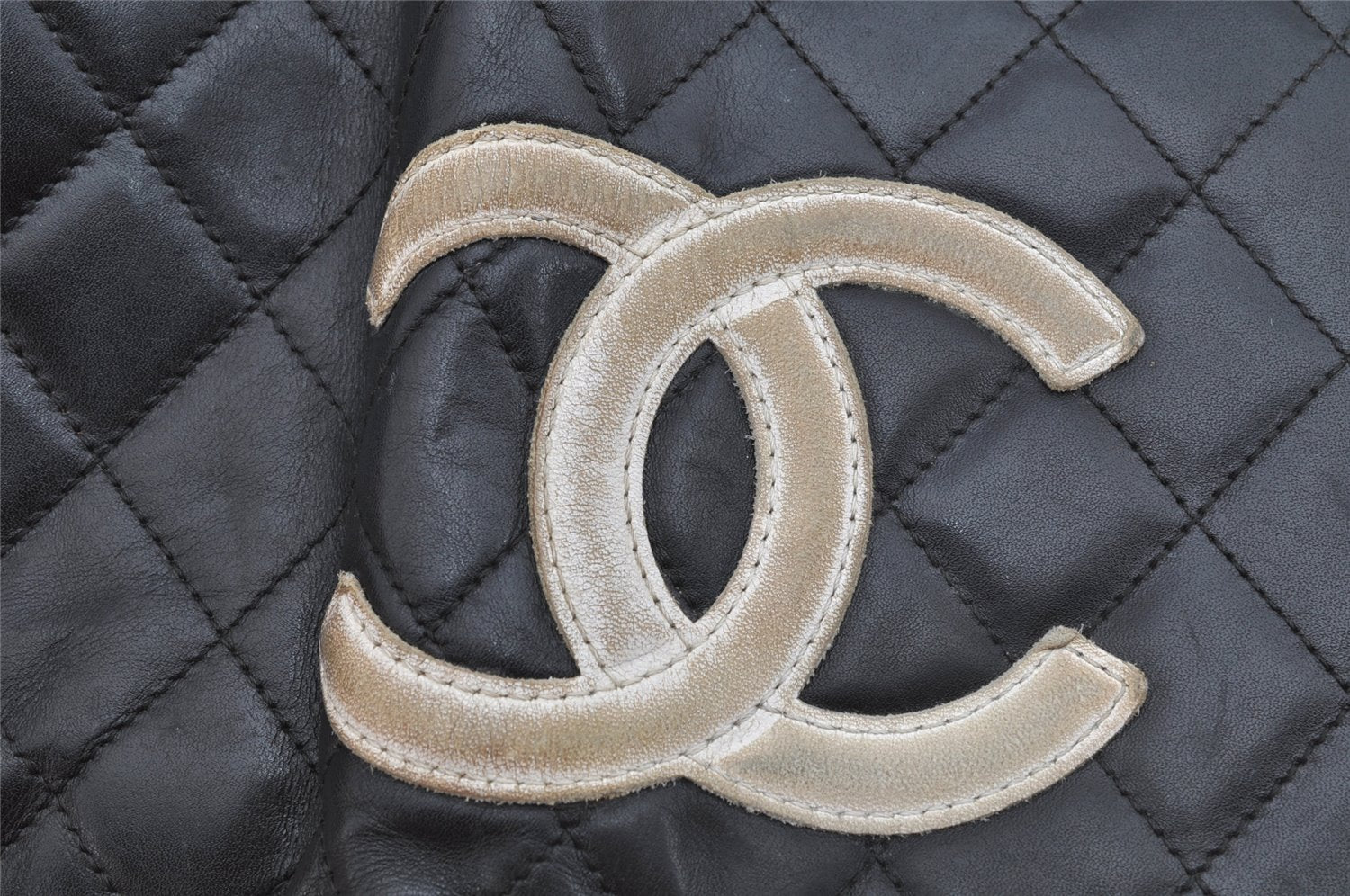 Authentic CHANEL Calf Skin Cambon Line CC Logo Bifold Long Wallet Black 0881K