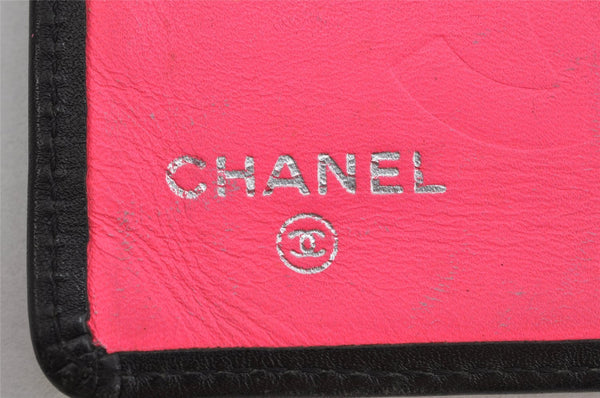 Authentic CHANEL Calf Skin Cambon Line CC Logo Bifold Long Wallet Black 0881K