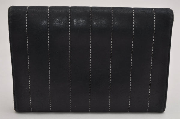 Authentic CHANEL Mademoiselle Lamb Skin Bifold Wallet Purse Pouch Black CC 0882K