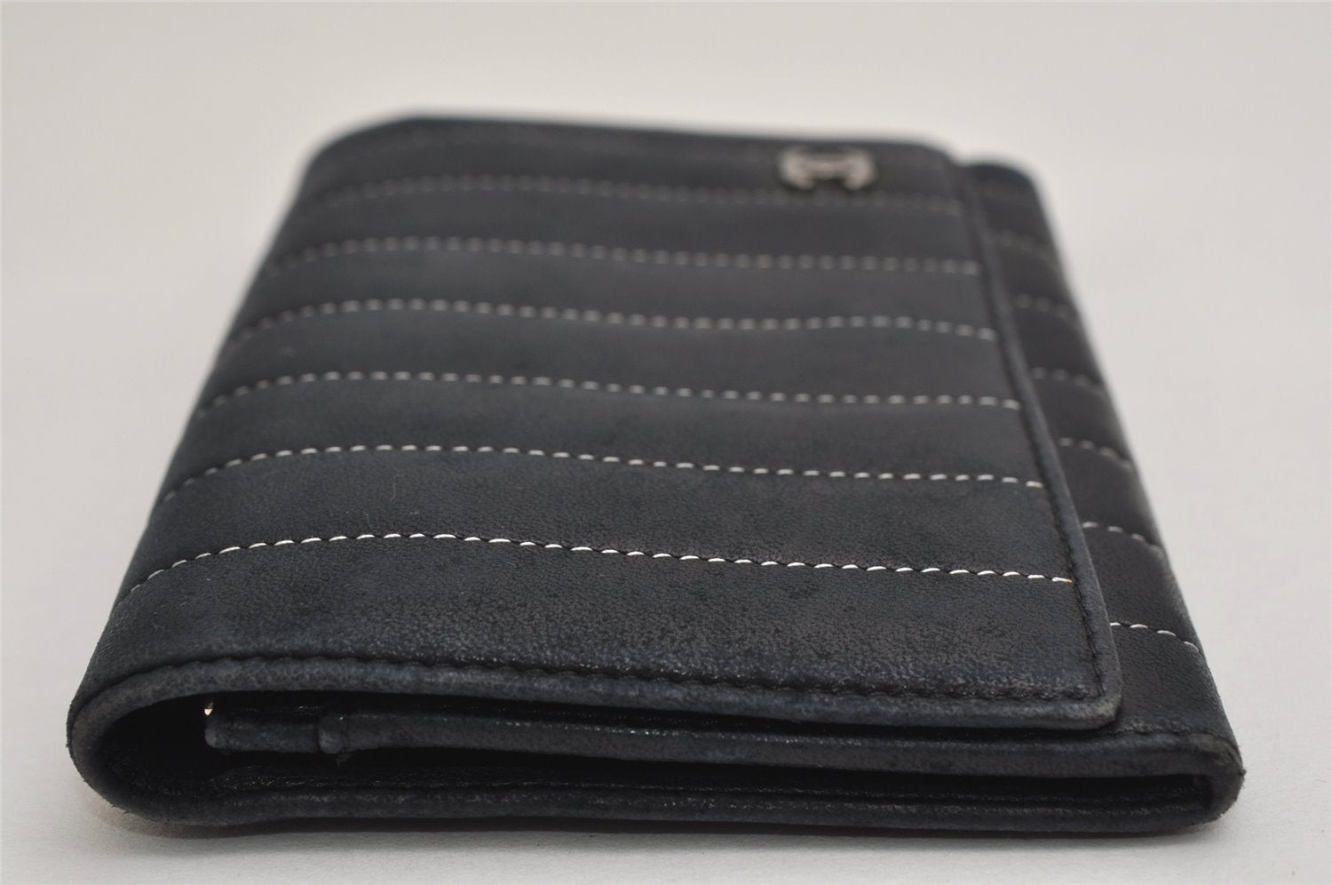 Authentic CHANEL Mademoiselle Lamb Skin Bifold Wallet Purse Pouch Black CC 0882K