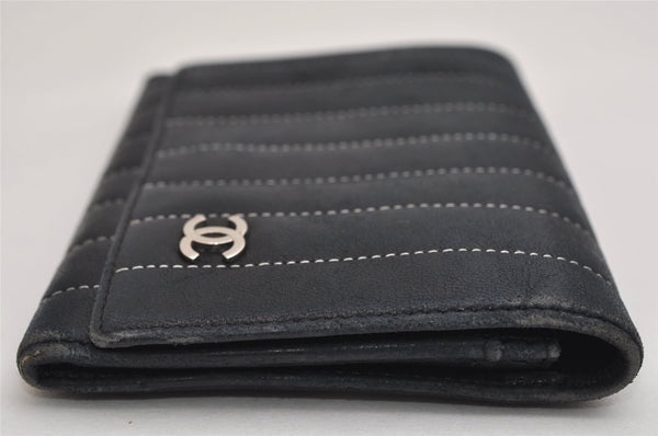 Authentic CHANEL Mademoiselle Lamb Skin Bifold Wallet Purse Pouch Black CC 0882K