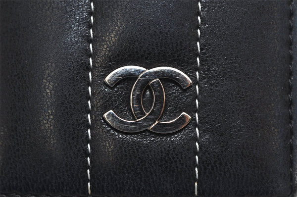 Authentic CHANEL Mademoiselle Lamb Skin Bifold Wallet Purse Pouch Black CC 0882K