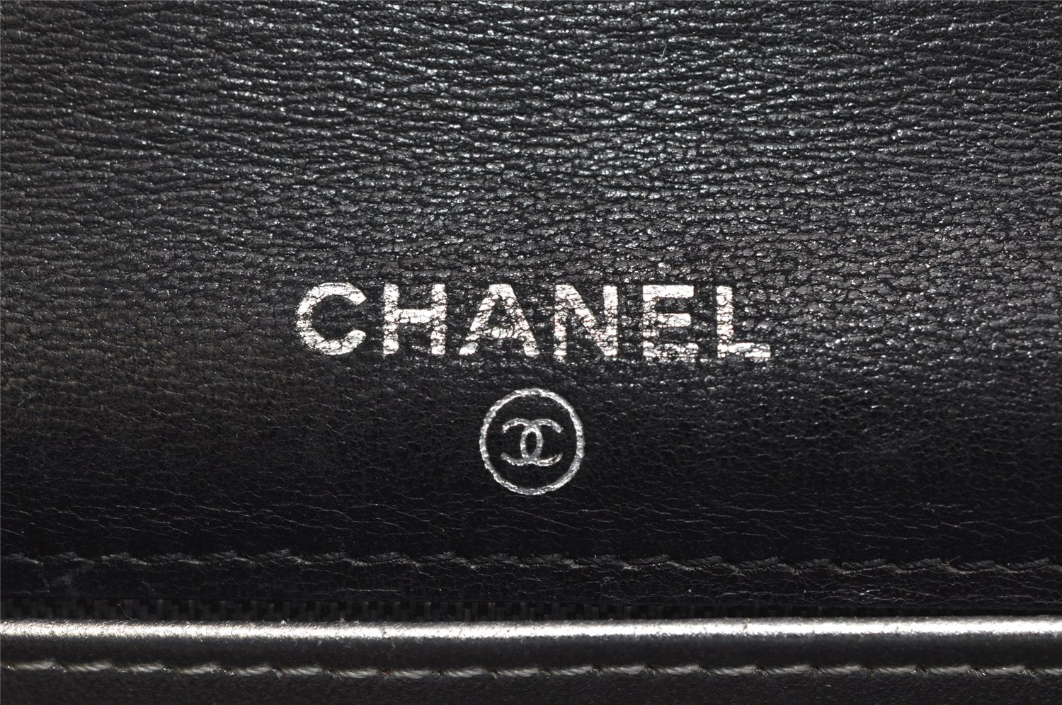Authentic CHANEL Mademoiselle Lamb Skin Bifold Wallet Purse Pouch Black CC 0882K