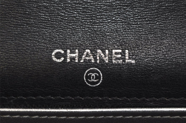 Authentic CHANEL Mademoiselle Lamb Skin Bifold Wallet Purse Pouch Black CC 0882K