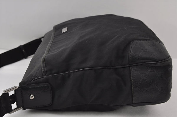 Authentic GUCCI Guccissima Shoulder Bag Nylon GG Leather 162781 Black 0884J