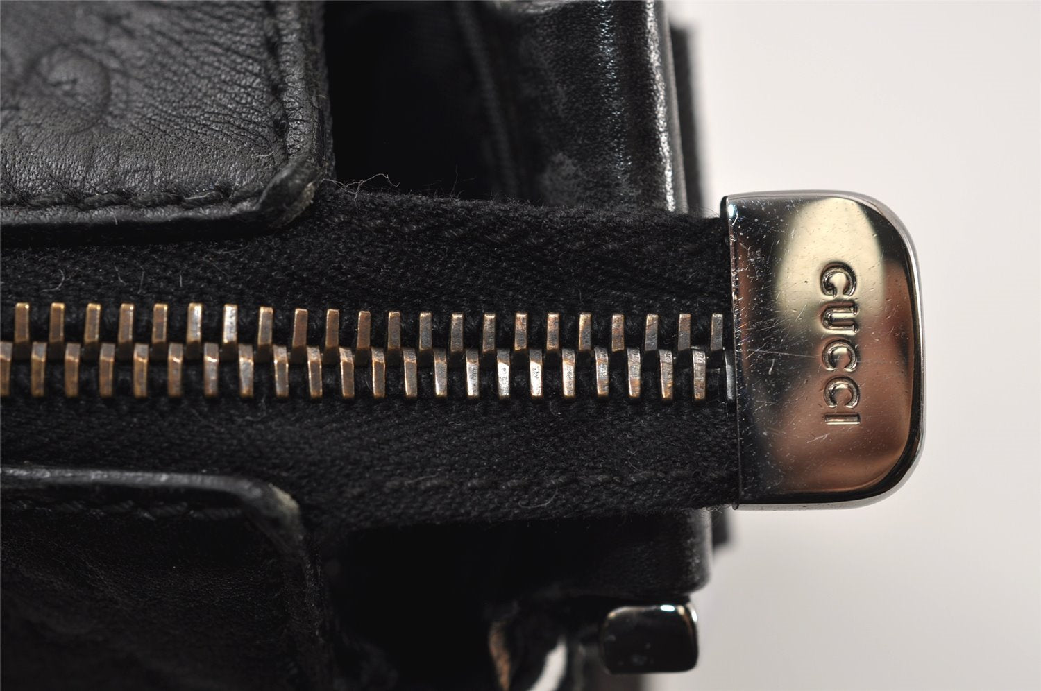 Authentic GUCCI Guccissima Shoulder Bag Nylon GG Leather 162781 Black 0884J