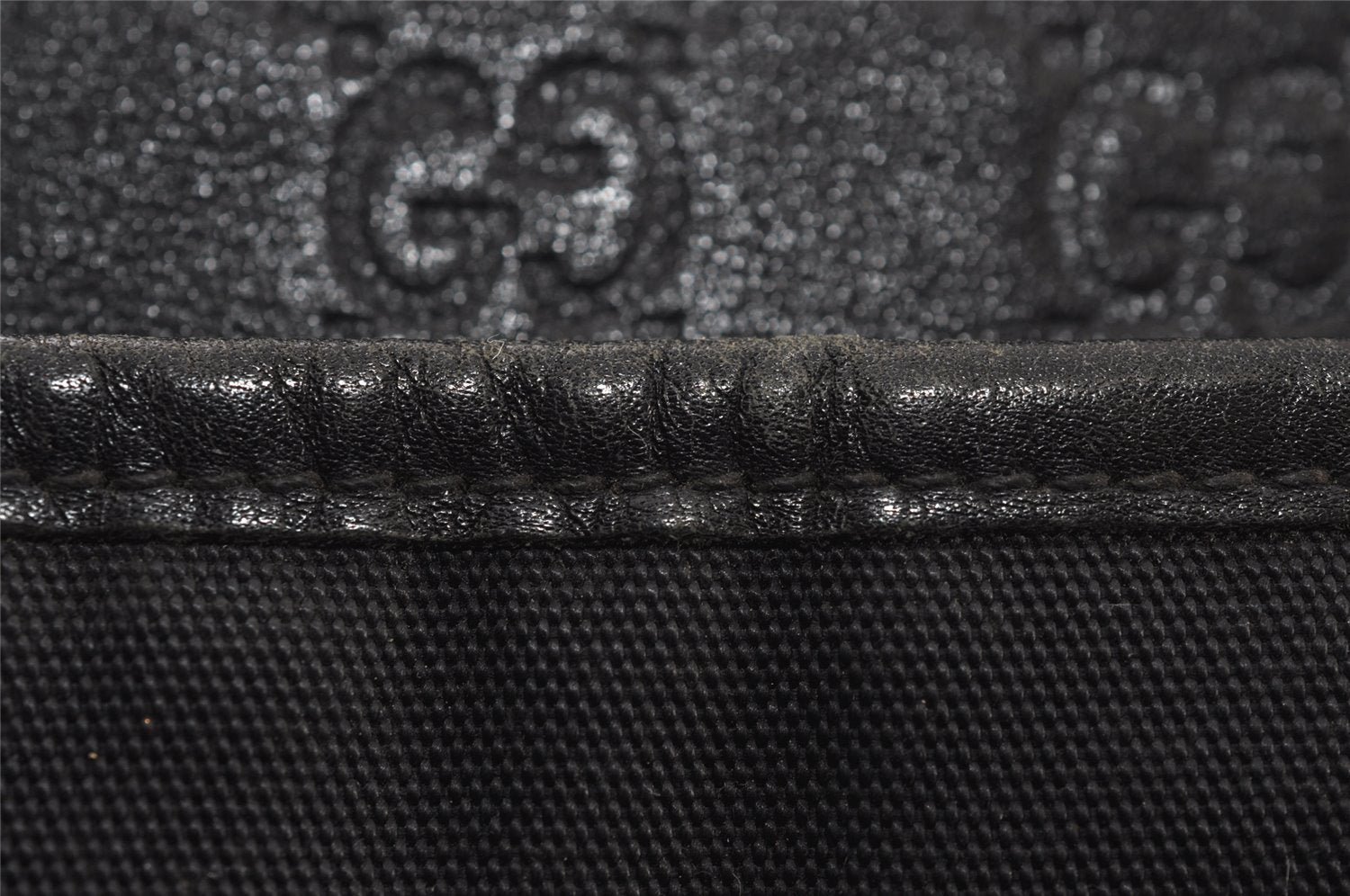 Authentic GUCCI Guccissima Shoulder Bag Nylon GG Leather 162781 Black 0884J