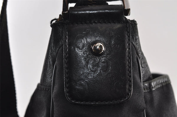 Authentic GUCCI Guccissima Shoulder Bag Nylon GG Leather 162781 Black 0884J