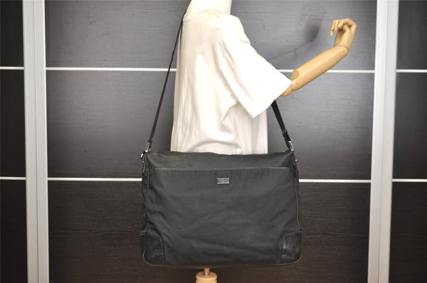 Authentic GUCCI Guccissima Shoulder Bag Nylon GG Leather 162781 Black 0884J