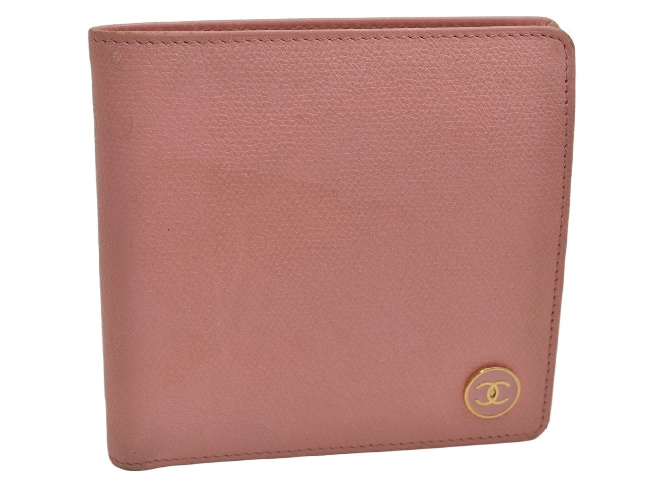 Authentic CHANEL Caviar Skin CoCo Button Bifold Wallet Purse Pink 0884K