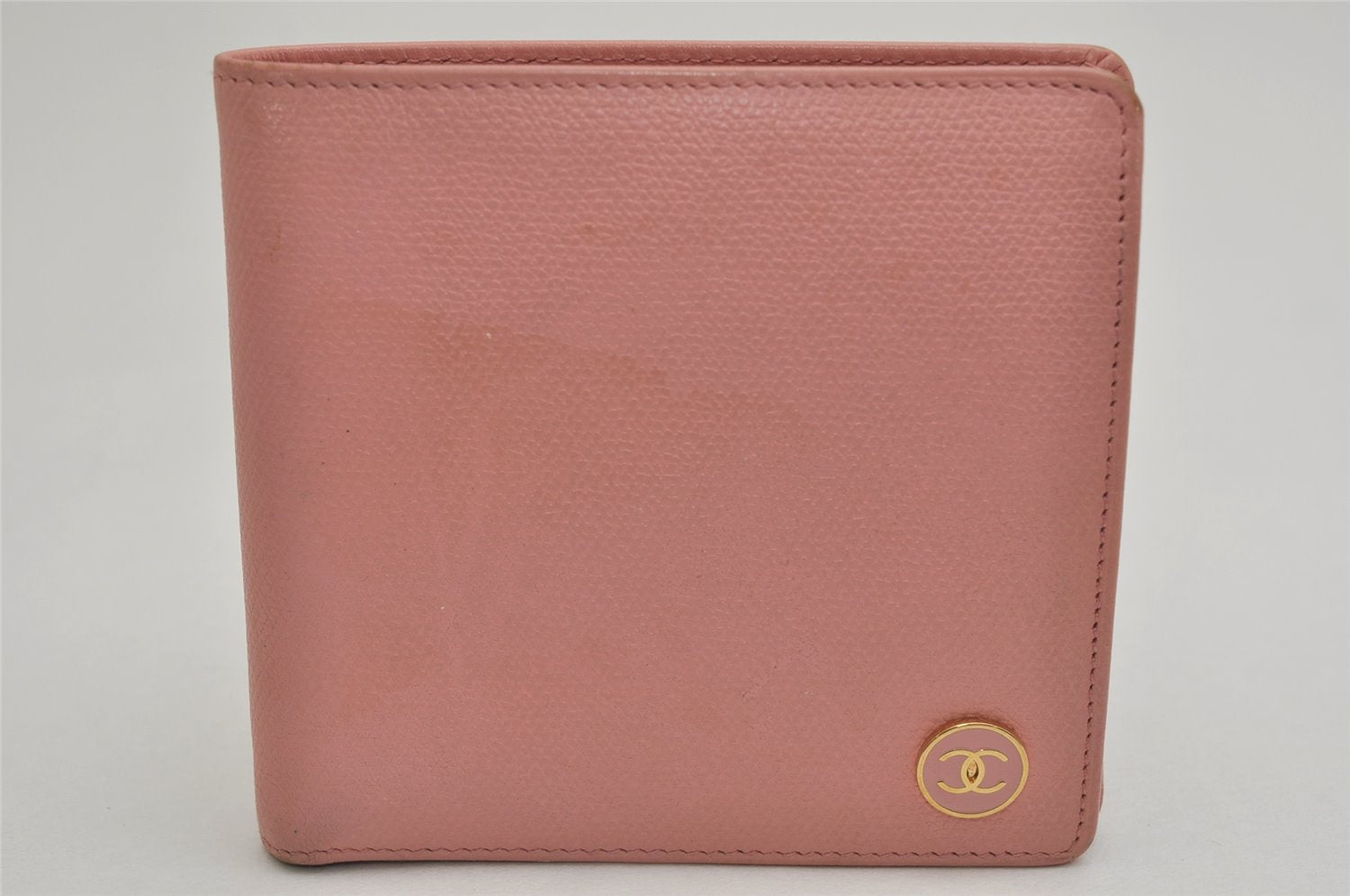 Authentic CHANEL Caviar Skin CoCo Button Bifold Wallet Purse Pink 0884K