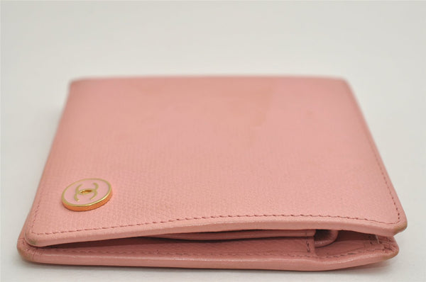 Authentic CHANEL Caviar Skin CoCo Button Bifold Wallet Purse Pink 0884K