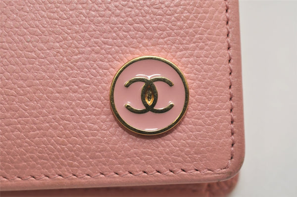 Authentic CHANEL Caviar Skin CoCo Button Bifold Wallet Purse Pink 0884K