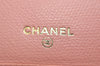 Authentic CHANEL Caviar Skin CoCo Button Bifold Wallet Purse Pink 0884K