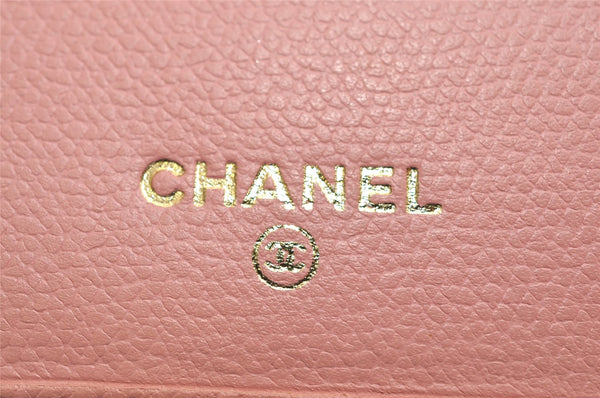 Authentic CHANEL Caviar Skin CoCo Button Bifold Wallet Purse Pink 0884K