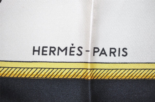 Authentic HERMES Carre 90 Scarf "LES VOITURES A TRANSFORMATION" Silk Black 0886K