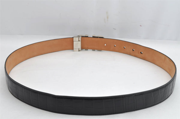 Authentic Salvatore Ferragamo Gancini Belt Leather Size 36.4-40.2" Black 0887K