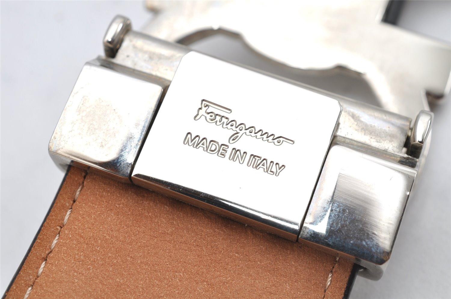 Authentic Salvatore Ferragamo Gancini Belt Leather Size 36.4-40.2