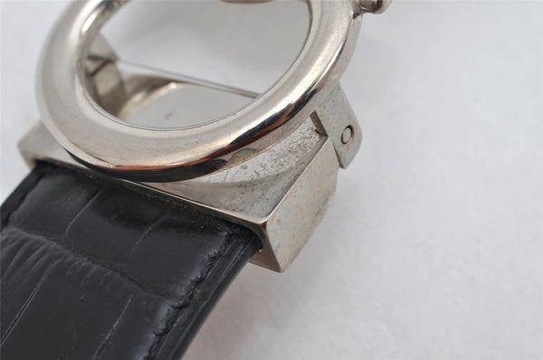 Authentic Salvatore Ferragamo Gancini Belt Leather Size 36.4-40.2" Black 0887K