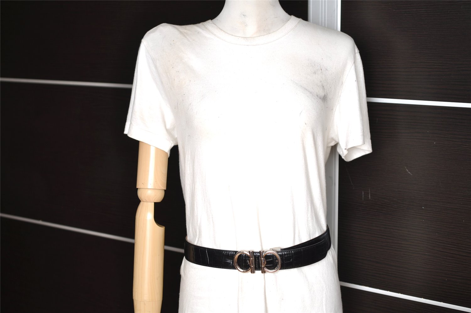 Authentic Salvatore Ferragamo Gancini Belt Leather Size 36.4-40.2