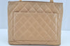 Authentic CHANEL Caviar Skin Medallion CC Logo Shoulder Tote Bag Beige 0892I