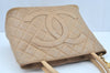 Authentic CHANEL Caviar Skin Medallion CC Logo Shoulder Tote Bag Beige 0892I
