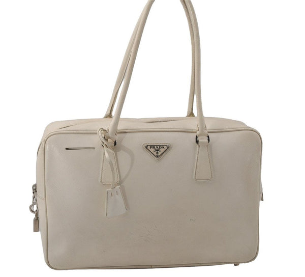 Authentic PRADA Vintage Leather Shoulder Hand Bag White 0892J