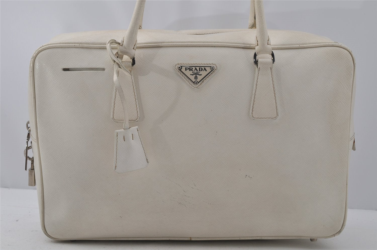 Authentic PRADA Vintage Leather Shoulder Hand Bag White 0892J