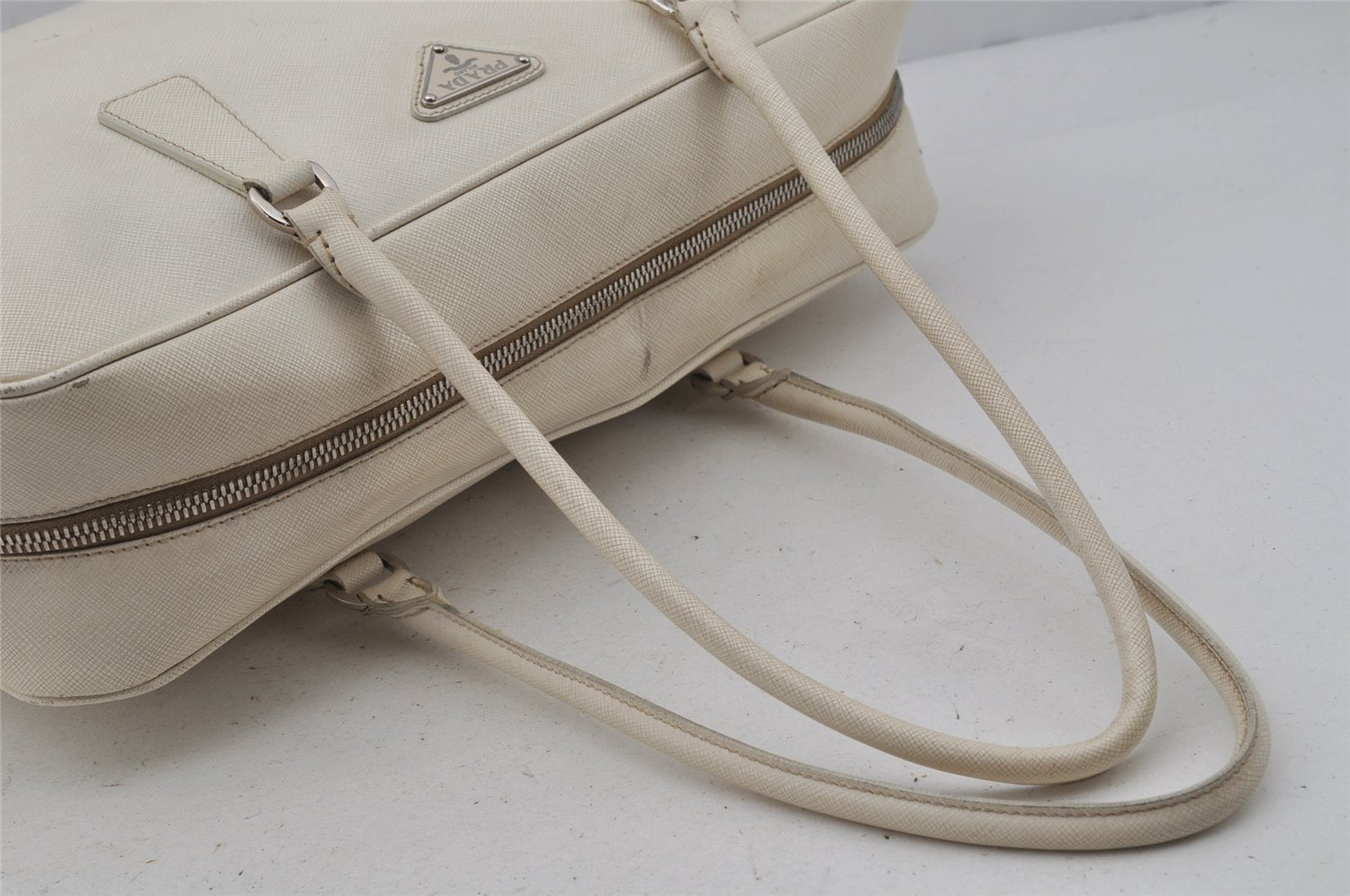 Authentic PRADA Vintage Leather Shoulder Hand Bag White 0892J