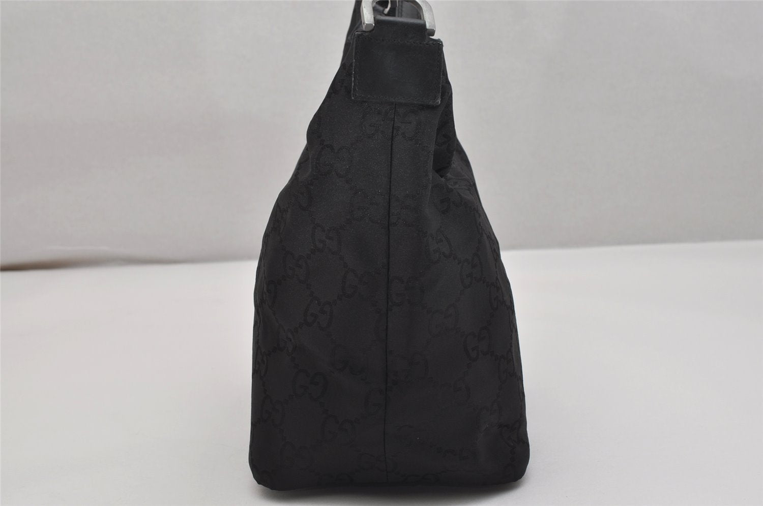 Authentic GUCCI Bamboo Shoulder Hand Bag GG Nylon Leather 0000531 Black 0892K