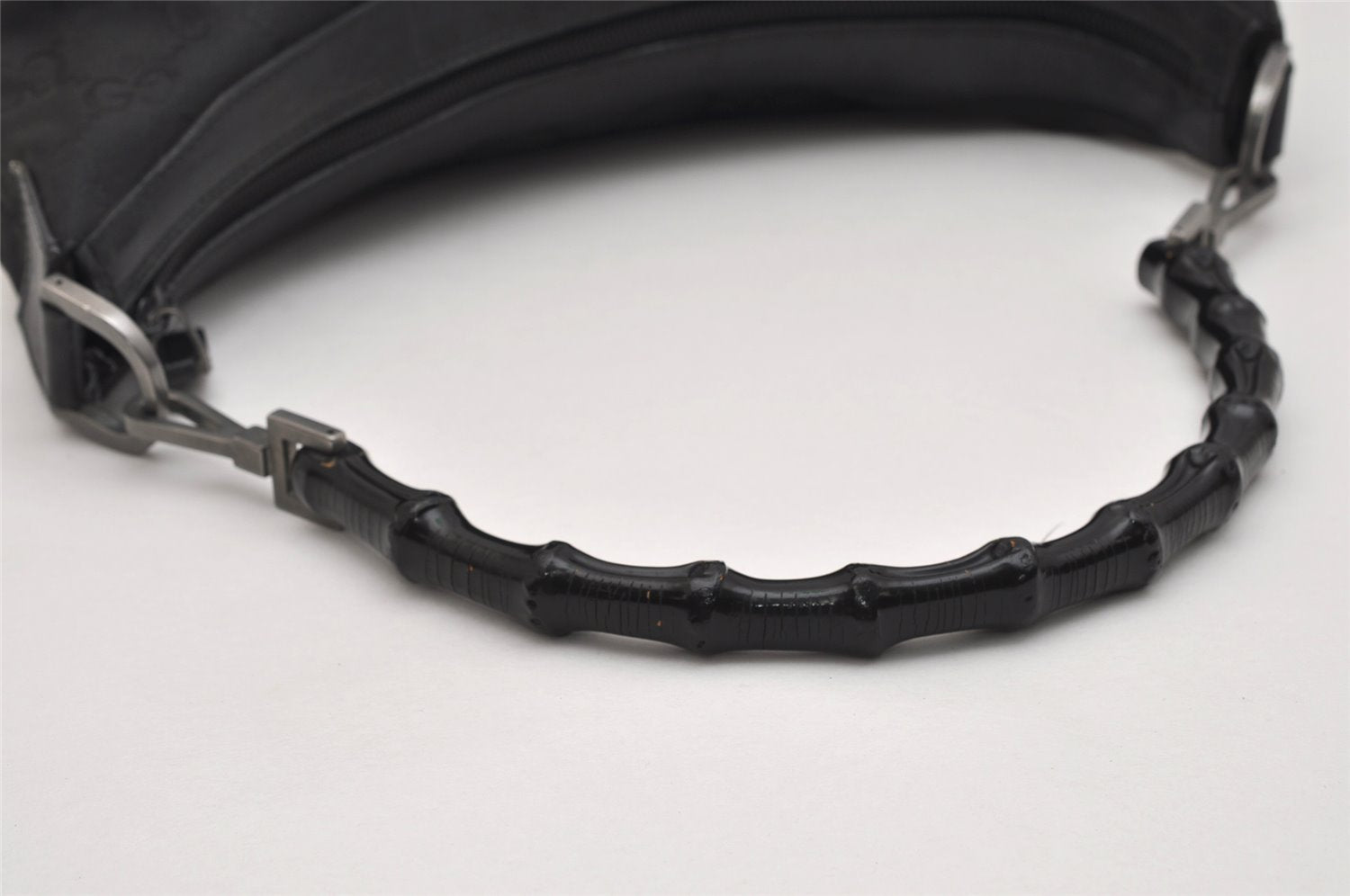 Authentic GUCCI Bamboo Shoulder Hand Bag GG Nylon Leather 0000531 Black 0892K