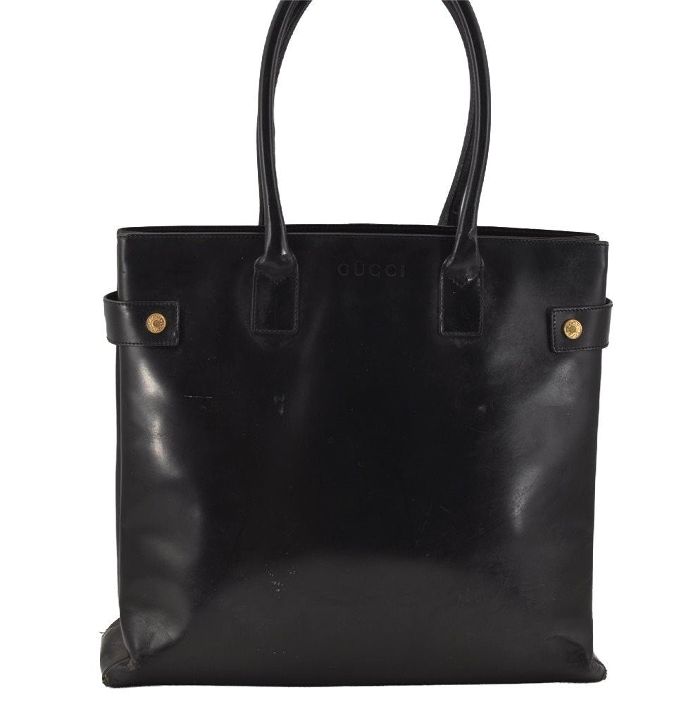 Authentic GUCCI Vintage Bamboo Shoulder Hand Bag Leather Black Junk 0893J